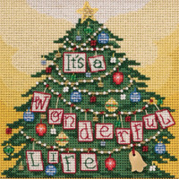 Stitched area of It's a Wonderful Life Cross Stitch Kit Mill Hill 2020 Buttons Beads Winter MH142035