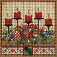 Stitched area of Holiday Glow Cross Stitch Kit Mill Hill 2020 Buttons Beads Winter MH142032