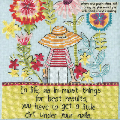Stitched area of Little Dirt Beaded Cross Stitch Kit Curly Girl 2020 Mill Hill CG302012