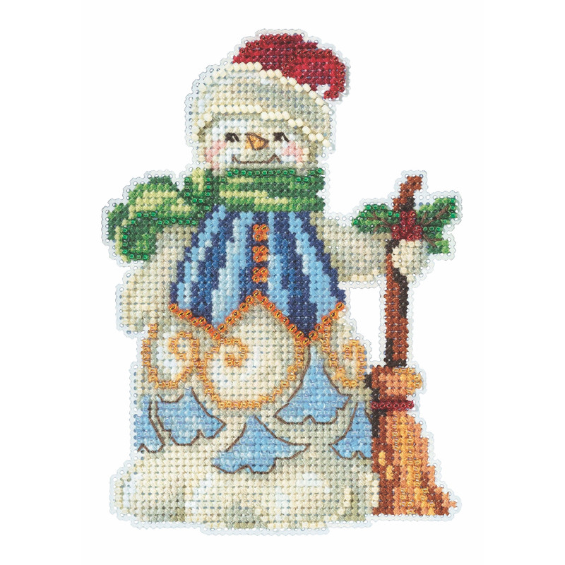 Clean Sweep Snowman Counted Cross Stitch Ornament Kit Mill Hill 2020 Jim Shore JS202013