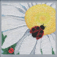 Stitched area of Ladybug on Daisy Cross Stitch Kit Mill Hill 2021 Buttons & Beads Spring MH142116