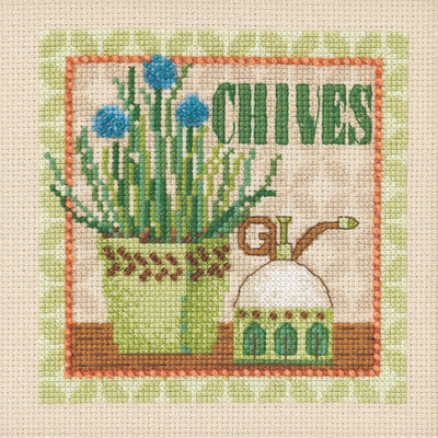 Stitched area of Chives Beaded Cross Stitch Kit Mill Hill 2021 Debbie Mumm DM302111 Growing Green