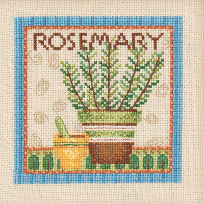 Stitched area of Rosemary Beaded Cross Stitch Kit Mill Hill 2021 Debbie Mumm DM302114 Growing Green
