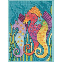 Stitched area of Seahorses Cross Stitch Kit Mill Hill 2021 Laurel Burch LB302114