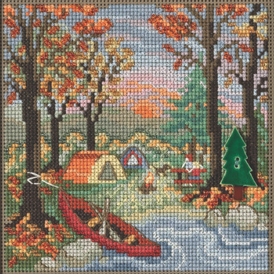 Stitched area of Outdoor Adventure Cross Stitch Kit Mill Hill 2021 Buttons & Beads Autumn MH142124