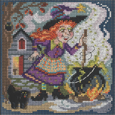Stitched area of Witch's Brew Cross Stitch Kit Mill Hill 2021 Buttons & Beads Autumn SKU