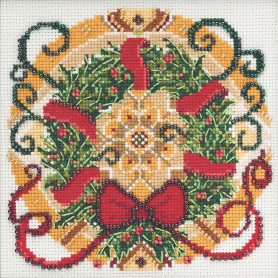 Stitched area of Winter Mandala Cross Stitch Kit Mill Hill 2021 Mandala Quartet MH174114