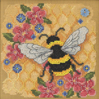 Stitched area of Honey Bee Cross Stitch Kit Mill Hill 2022 Buttons & Beads Spring MH142211