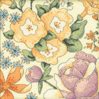 Stitched area of Floral Yellow One 1 Cross Stitch Kit Mill Hill 2022 Debbie Mumm Floral Fantasy