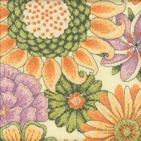 Stitched area of Floral Yellow Two 2 Cross Stitch Kit Mill Hill 2022 Debbie Mumm Floral Fantasy