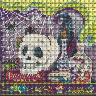 Stitched area of Potions & Spells Cross Stitch Kit Mill Hill 2022 Buttons & Beads Autumn MH142222