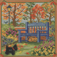 Stitched area of Autumn Bench Cross Stitch Kit Mill Hill 2022 Buttons & Beads Autumn MH142223