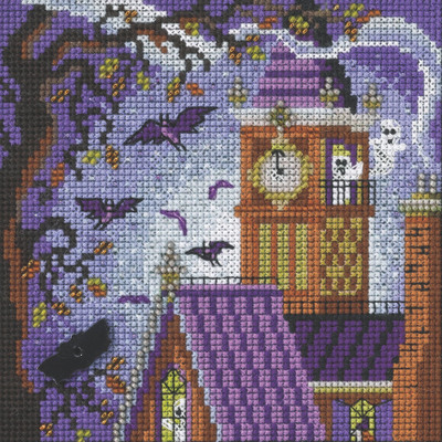 Stitched area of Haunted Tower Cross Stitch Kit Mill Hill 2022 Buttons & Beads Autumn MH142226