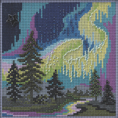 Stitched area of Aurora Borealis Cross Stitch Kit Mill Hill 2022 Buttons Beads Winter MH142231