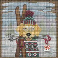 Stitched area of Ski Dog Cross Stitch Kit Mill Hill 2022 Buttons Beads Winter MH142234