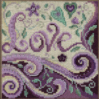 Stitched area of Love Cross Stitch Kit Mill Hill 2023 Buttons Beads Spring MH142312