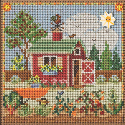 Stitched area of Potting Shed Cross Stitch Kit Mill Hill 2023 Buttons Beads Spring MH142313