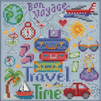 Stitched area of Travel Time Cross Stitch Kit Mill Hill 2023 Buttons Beads Spring MH142314