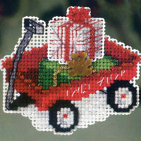 Red Wagon Beaded Christmas Ornament Kit Mill Hill 2013 Winter Holiday