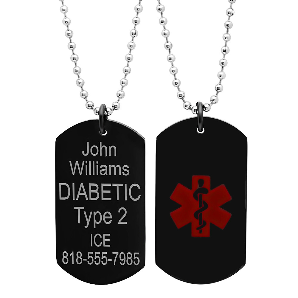 My Identity Doctor Blank: Black 27in/68.5cm Medical Alert Dog Tag Necklace Stainless Steel