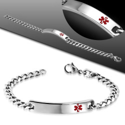 Details about   19.5mm 8.85" Medical Care Alert ID Bracelet Cuban Link Stainless Steel Bracelet 