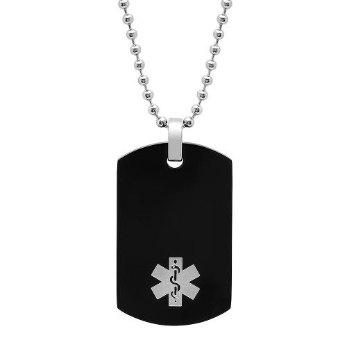 Black Stainless Steel Medical ID Tag Pendant with Chain