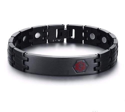 Medical Alert Bracelets >> Stainless Steel Black Medical Alert Id Bracelet With Magnetic Therapy Medical Alert Bracelets >> Stainless Steel Black Medical Alert Id Bracelet With Magnetic Therapy