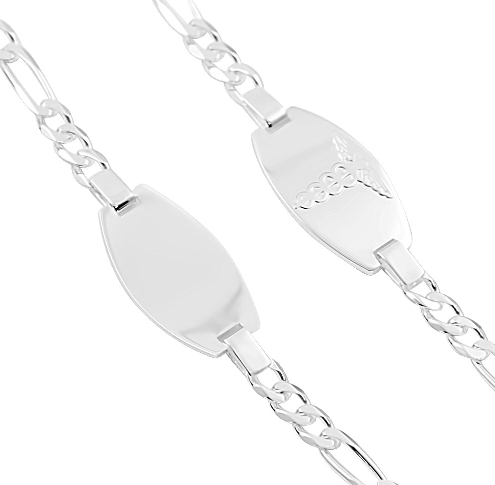 Sterling Silver Engravable 8in Medical ID Figaro Mens Link Bracelet 