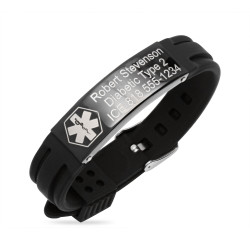 Personalized Black Stainless Steel with Black Rubber Medical Bracelet