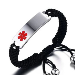 Personalized Stainless Steel Medical ID Bracelet  With Black Rope Strap