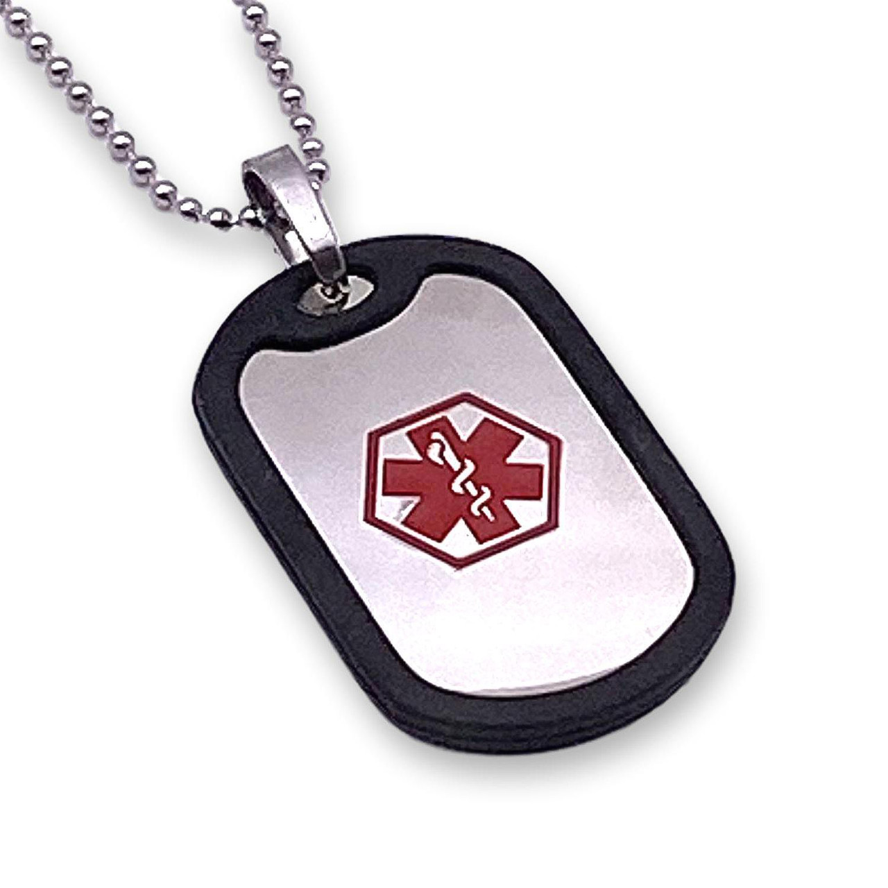 Dog Tag Medical Alert Necklace Stainless Steel Medical Alert Dog Tag with Beaded  Chain – Universal Medical Data