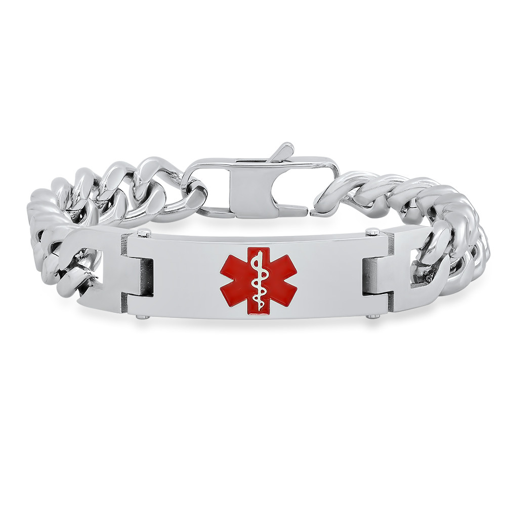 Custom Free Engraving Stainless Steel 2-Tone Black Brushed Medical Alert Link Wristband ID Bracelet for Men 