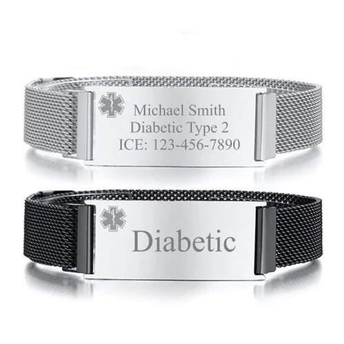 Personalized Quality Adjustable Stainless Steel Medical ID Mesh Bracelet  With Magnetic Clasp