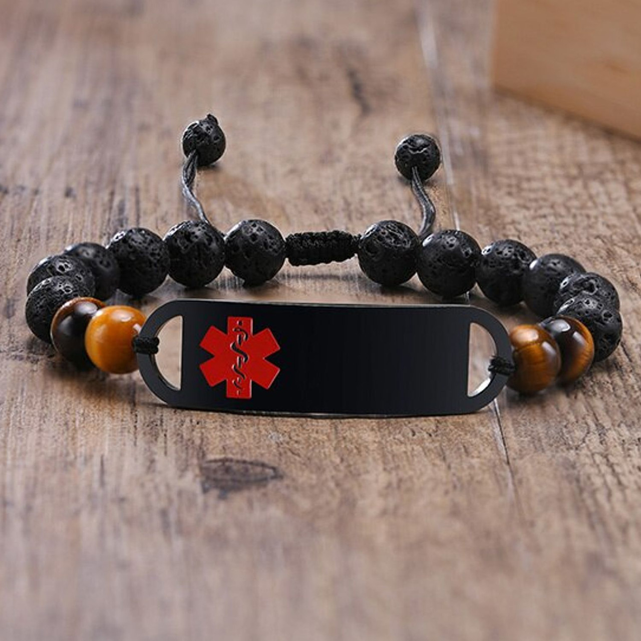Black Medical Alert Bracelet | Adjustable & Stretchy