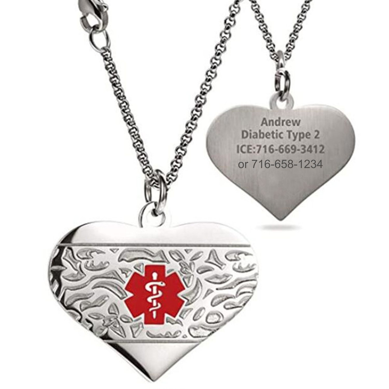 JF.JEWELRY Stainless Steel Medical Alert ID Necklace for Women Custom Engraving 20-24 Inches-Silver