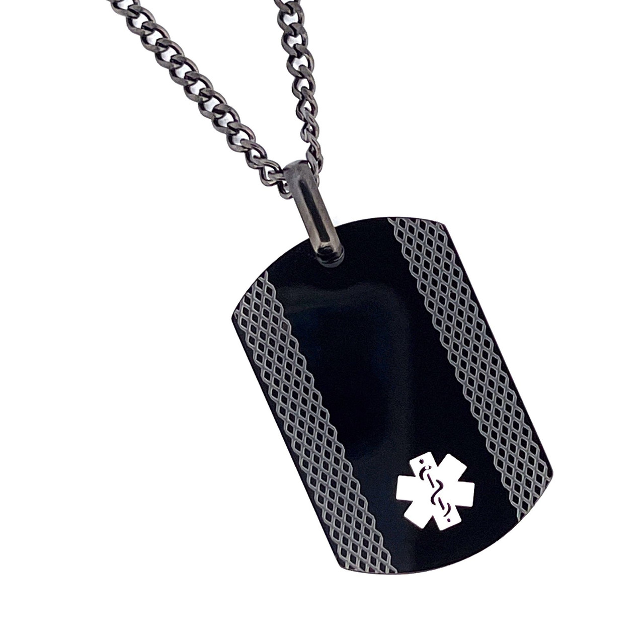 Stainless steel medical alert necklace for men black dog tags identity –  LinnaLove
