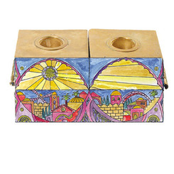  Jerusalem Painted Wooden Hanukkah & Shabbat Menorah By Yair Emanuel 