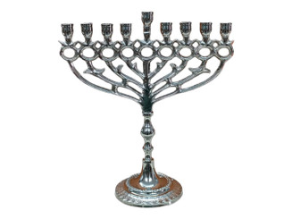 Hanukkah Menorah Pomegranate design 9 Branches Brass nickel plated Chanukah Candle Holder 10"
