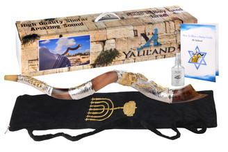 39-41 Anti Odor Spray & Shofar Bag – Decorative Polished Handcrafted Kosher Kudu Shofar from Israel – Musical Horn 16-51 Functional Jewish Gifts for Women & Men by Holy Voice