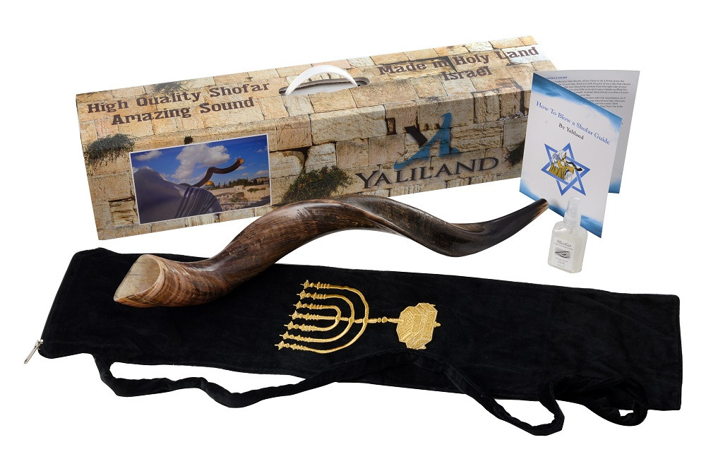 Guide Carrying Box Case Spray 26-28 SHOFAR Set Full Polished Kudu Horn Yemenite Bag