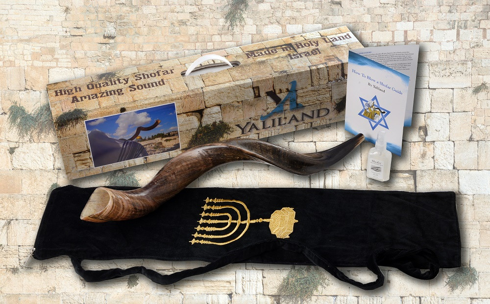 Guide Carrying Box Case Spray 26-28 SHOFAR Set Full Polished Kudu Horn Yemenite Bag