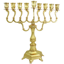 Hanukkah Menorah 9 branched Gold Plated diamond Menorah 28cm