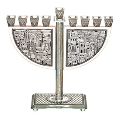 Hanukkah Hanukkiah Menorah Crystal Menorah 29*25 cm with Metal Plaque and Stones  9 Branches