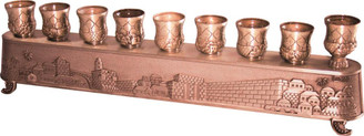 Copper Art's Hanukkiah magic Menorah Turns Over And Used Also For Candlesticks Jerusalem  Theme 8x30 Cm