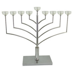  Hanukkah Menorah Silver Plated & Crystal "Chabad" 55 CM