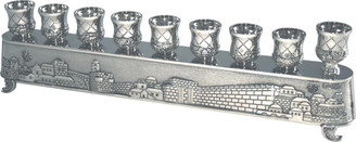 Nikel Art's Hanukkiah magic Menorah Turns Over And Used Also For Candlesticks Jerusalem  Theme 8x30 Cm