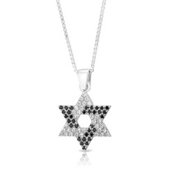 kabbalah necklace 925 Sterling Silver Star of David Pendant with Black & White Zircon Stones