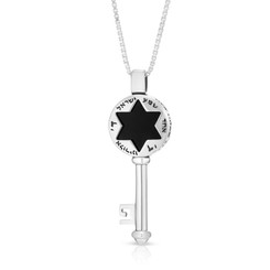 kabbalah Silver Shema Israel Kabbalah Key Necklace with Onyx