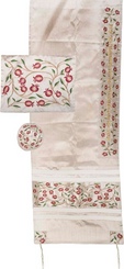 Tallit For women Traditional Jewish Prayer Shawl Embroidered WitH Pomegranates  Kosher from Israel include bag  kippah