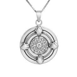 Necklace 4 Hands Love Seal Silver Pendant + Silver Chain (925) Kabbalah King Solomon Hamsa 